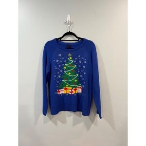 LOL Vintage Womens XL Blue Christmas Tree Snowflake Holiday Sweater
